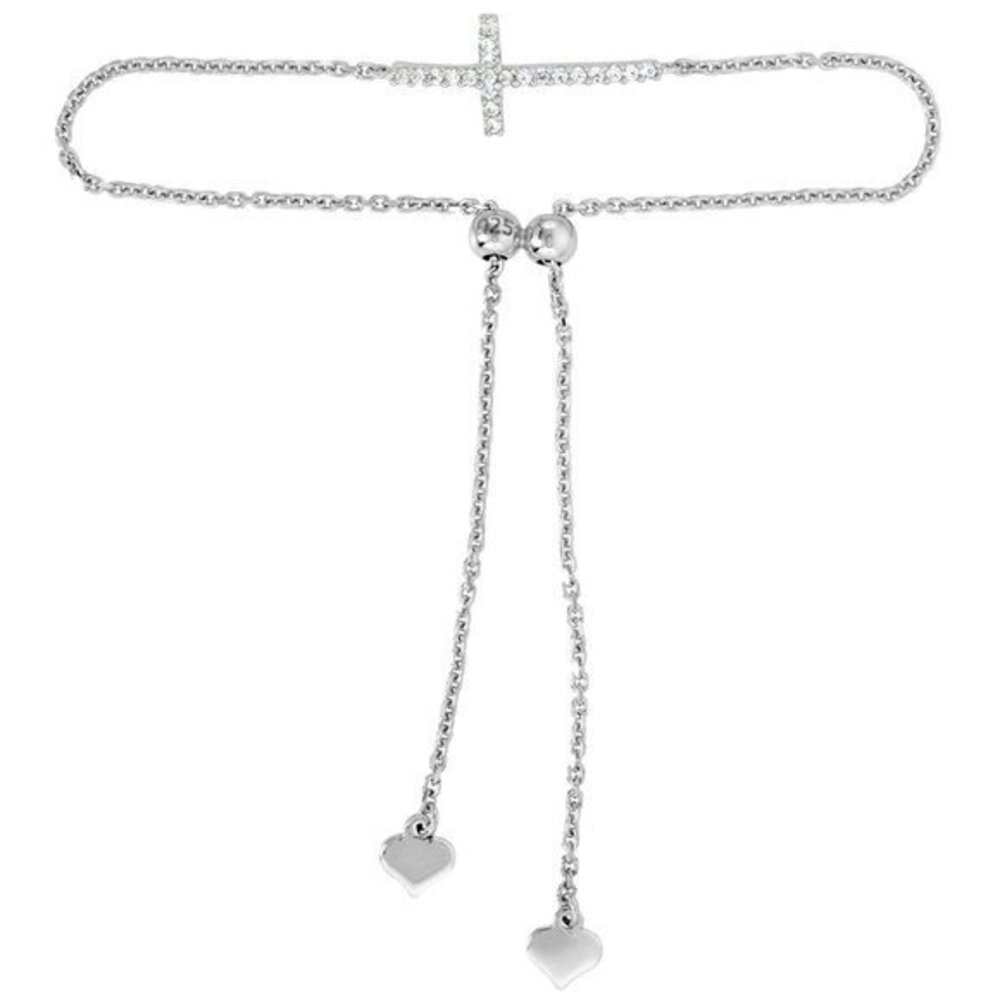 Rose Gold Plated Sideways Cross CZ Bracelet